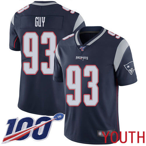 New England Patriots Football 93 100th Season Limited Navy Blue Youth Lawrence Guy Home NFL Jersey